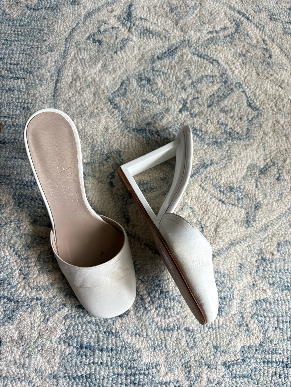 A.W.A.K.E. MODE White Mrs. Right Angle Designer Mules